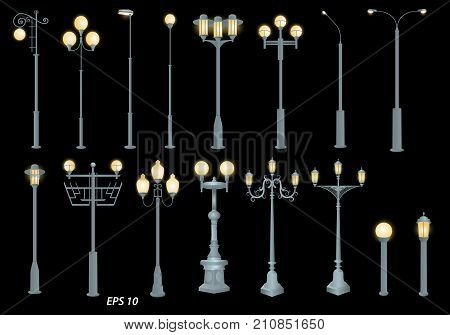 A set of street lights each object is located on a separate layer black background