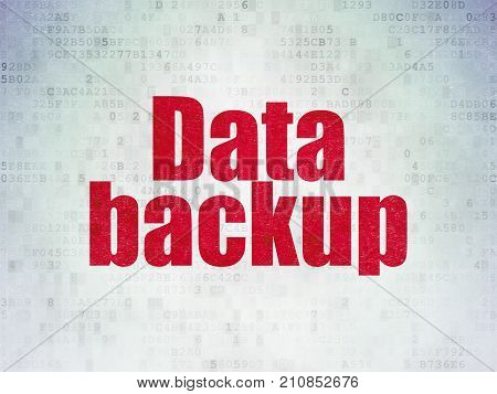 Data concept: Painted red word Data Backup on Digital Data Paper background