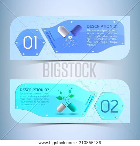 Medical info horizontal banners set realistic isolated vector illustration