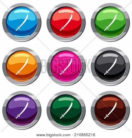 Katana set icon isolated on white. 9 icon collection vector illustration