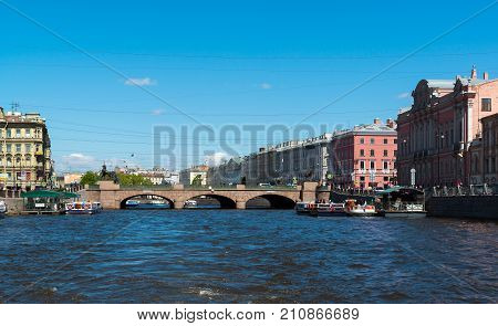 St. Petersburg, Russia - June 04.2017 Anichkov Bridge on the Fontanka River