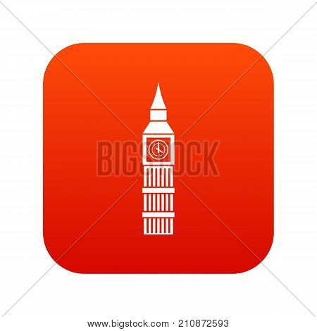 Big Ben clock icon digital red for any design isolated on white vector illustration