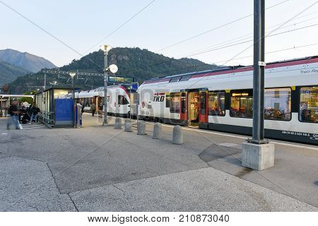 Train Station Of Lamone With People On Movement