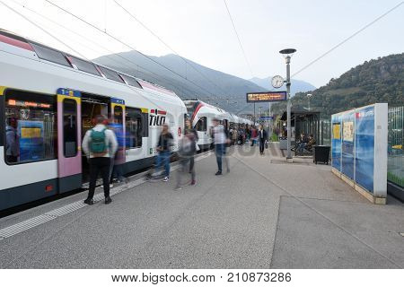 Train Station Of Lamone With People On Movement