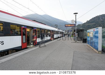 Train Station Of Lamone With People On Movement
