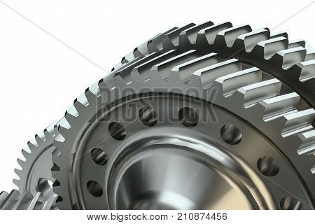 Cog gears mechanism concept. 3d illustration on white