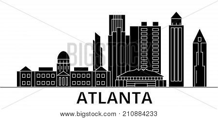Atlanta architecture vector city skyline, black cityscape with landmarks, isolated sights on background