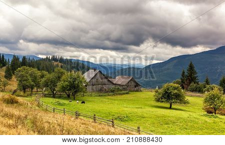 Beautuful Landscape Near Yasinya Village. Carpathian Mountains.