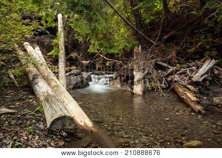 Closeup of Beautiful waterfall in Carpathian mountains, Ukraine.