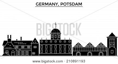 Germany, Potsdam architecture vector city skyline, black cityscape with landmarks, isolated sights on background
