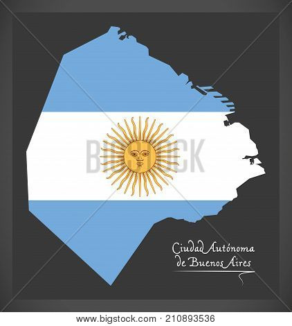 Ciudad Autonoma De Buenos Aires Map Of Argentina With Argentinian National Flag Illustration