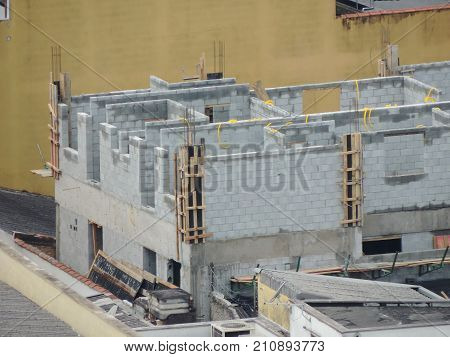 Aerial view of a house under construction