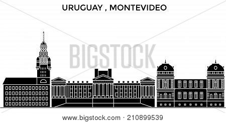 Uruguay , Montevideo architecture vector city skyline, black cityscape with landmarks, isolated sights on background