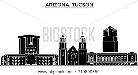 Usa, Arizona Tucson architecture vector city skyline, black cityscape with landmarks, isolated sights on background