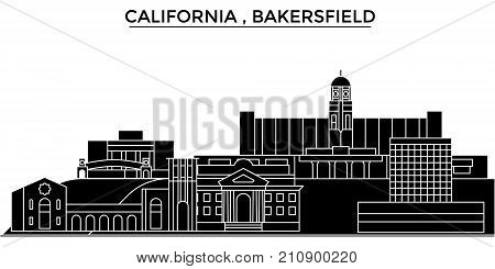 Usa, California , Bakersfield architecture vector city skyline, black cityscape with landmarks, isolated sights on background