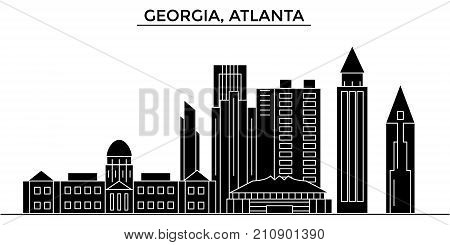 Usa, Georgia, Atlanta architecture vector city skyline, black cityscape with landmarks, isolated sights on background