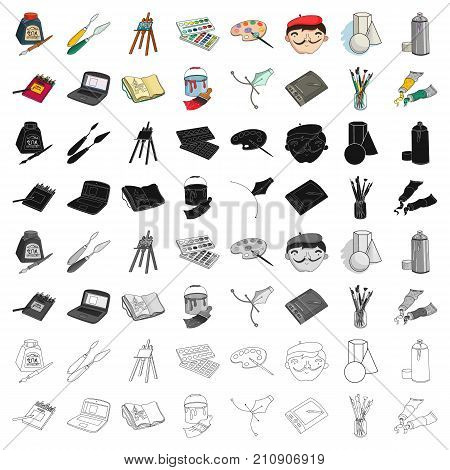 Artist and drawing set icons in cartoon style. Big collection of artist and drawing vector symbol stock