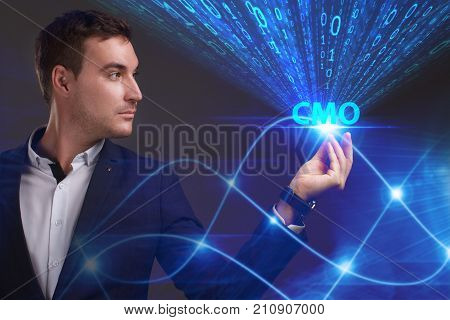 Business, Technology, Internet And Network Concept. Young Businessman Working On A Virtual Screen Of