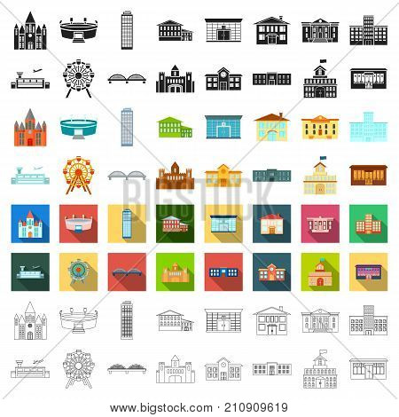Building set icons in cartoon style. Big collection building vector symbol stock