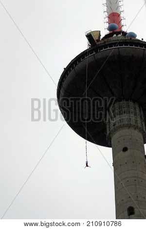 Bungee jump for TV tower in Vilnius Lithunia