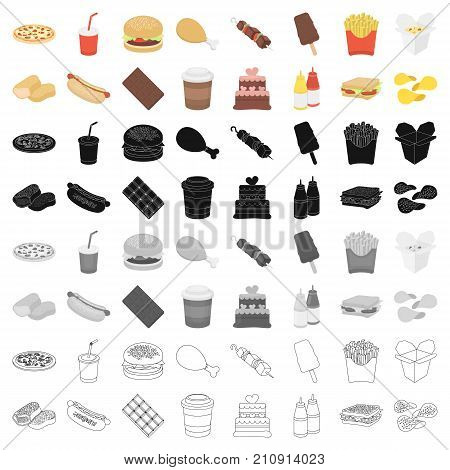 Fast food set icons in cartoon style. Big collection of fast food vector symbol stock