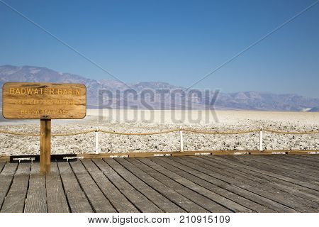 Badwater Basin Sign in Death Valley National Park California USA.