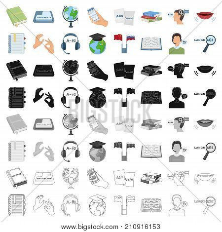 Interpreter and translator set icons in cartoon design. Big collection of interpreter and translator vector symbol stock illustration