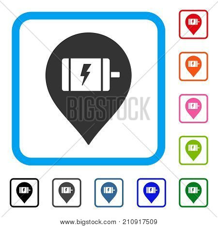 Electric Engine Marker icon. Flat grey iconic symbol in a light blue rounded square. Black, gray, green, blue, red, orange color variants of Electric Engine Marker vector.