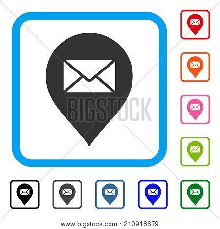 Mail Letter Marker icon. Flat gray pictogram symbol inside a light blue rounded square. Black, gray, green, blue, red, orange color variants of Mail Letter Marker vector.