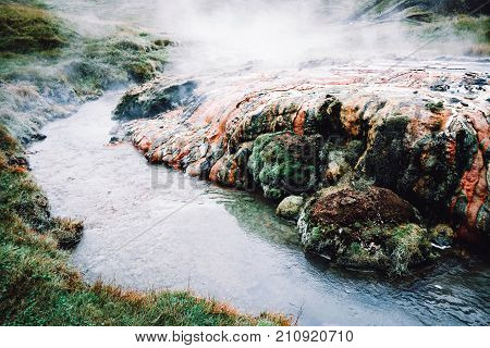 Hot river in Reykjadalur valley in south Iceland.