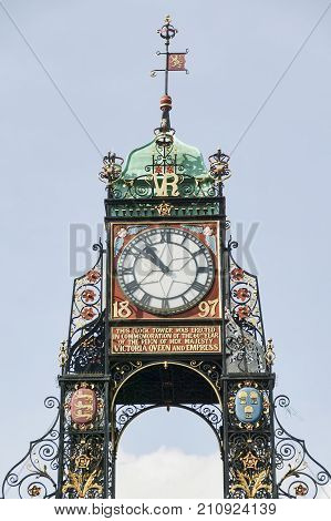 Chester, UK, April, 5 2009 : The Eastgate Clock which was added to the Eastgate to commemorate the diamond jubilee of Queen Victoria which is now a popular visitor attraction
