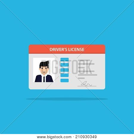 Illustration of the car driver's license identification card with photo. Vector illustration flat design.