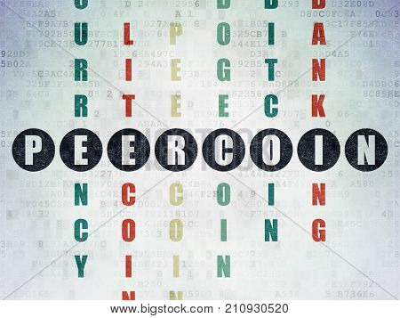 Blockchain concept: Painted black word Peercoin in solving Crossword Puzzle on Digital Data Paper background