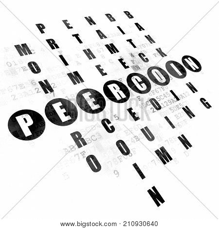 Blockchain concept: Pixelated black word Peercoin in solving Crossword Puzzle on Digital background