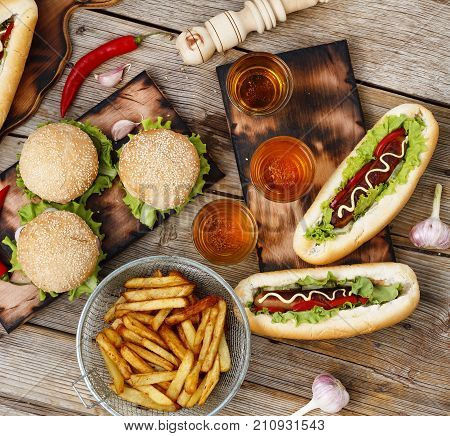 Festival Of Beer. Hot Dogs, Hamburgers, Barbecue. Concept Of Eating Outdoors.