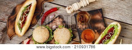 Festival Of Beer. Hot Dogs, Hamburgers, Barbecue. Concept Of Eating Outdoors.