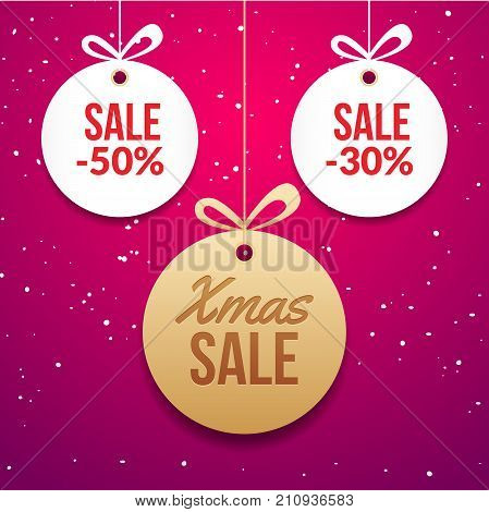 Christmas ball tag special price offer vector circle card. New year banner for christmas sale.