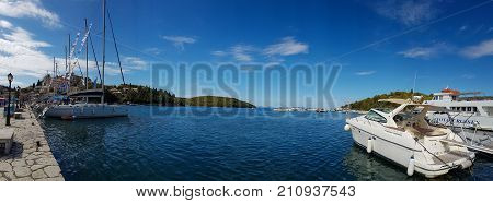 Sivota Greece - 11 October 2017: Panoramic view of SIvota tourist resort harbor in Greece
