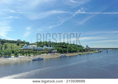 Nizhny Novgorod, Russia. - June 30.2016. View From The Kanavinsky Bridge To The Oka And Metro Bridge