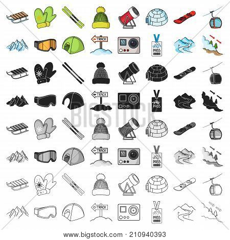 Ski resort set icons in cartoon style. Big collection ski resort vector symbol stock