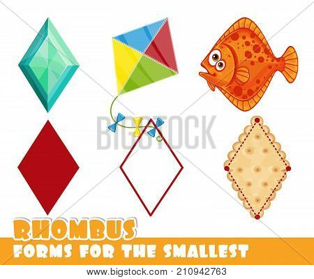Forms For The Smallest. Rhombus And Objects Having A Rhombus Shape On A White Background Developing