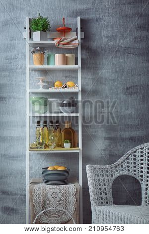 Modern white shelve stand for kitchen stuff