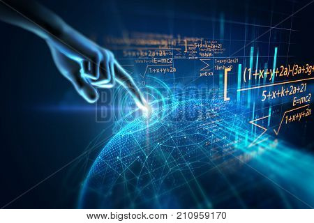 3D Illustration Of Hand Touch Gesture On Futuristic Technology Element