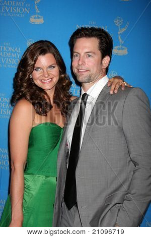 LOS ANGELES - JUN 17:  Heather Tom, Michael Muhney arrive at the 38th Annual Daytime Creative Arts & Entertainment Emmy Awards at Westin Bonaventure Hotel on June 17, 2011 in Los Angeles, CA