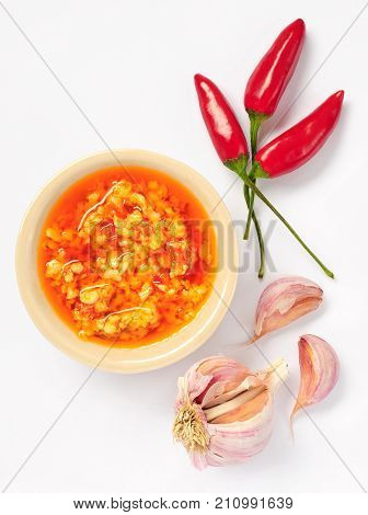aglio olio and peperoncino isolated over white
