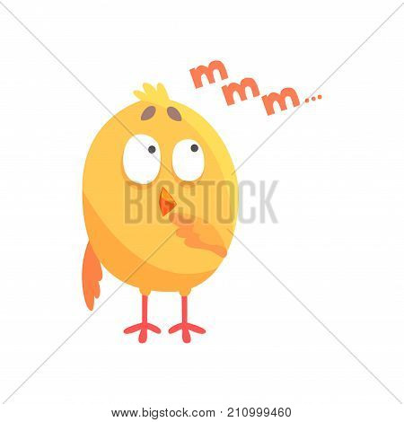 Funny thoughtful cartoon comic chicken vector Illustration on a white background