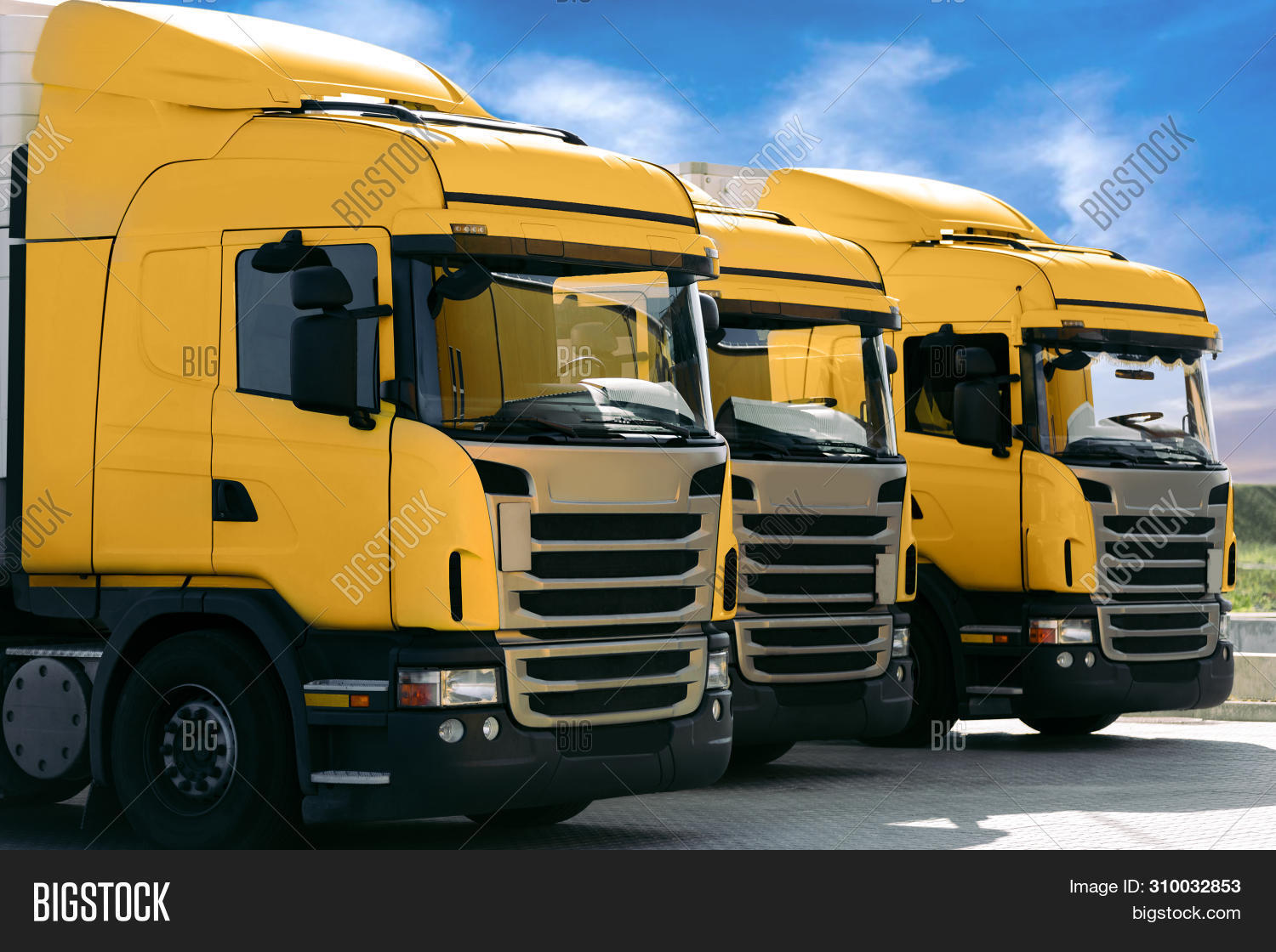 Three Yellow Trucks Image & Photo (Free Trial) Bigstock