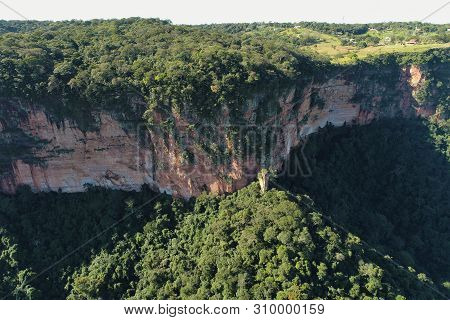 Aerial View Of Morro Dos Ventos Observatory, Chapada Dos Guimaraes, Mato Grosso, Brazil. Great Lands