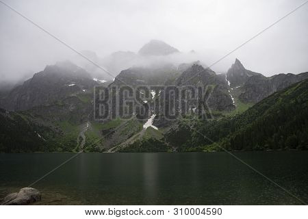 View On Tatra Mountains From Morskie Oko, Poland, Heavy Fog