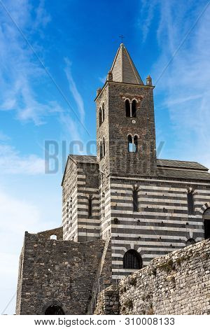 Medieval Church Of San Pietro (st. Peter Consecrated In 1198) In Portovenere Or Porto Venere, Unesco